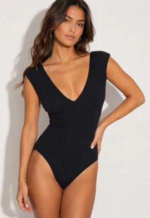 TA3 Plungey Muscle One Piece Swimsuit Black XL Short NWT Sculpting Retail $178 thumbnail 1