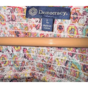 Democracy Boho Hippie Smocked Top Women's Large Floral Ruffle Vacation‎ Beach thumbnail 7