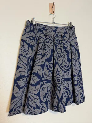 Boden Sophia Skirt Navy and Gray Leaf‎ Print Circle Pleated Size 10 Long thumbnail 2