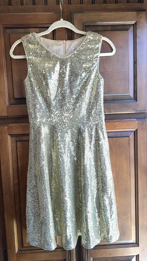 Dressever Short-Sleeve V Neck Gold Sequins Party Knee Length Dress Women Size S thumbnail 4