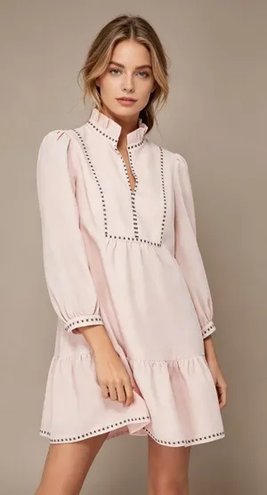 NWT Tuckernuck Bermuda Pink Palmerston Dress sz S Long Sleeve Linen Blend Mini thumbnail 1