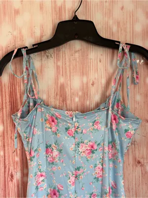 Shein PARTHEA Blue Floral Print Spaghetti Strap Mermaid Hem Ruched Maxi Dress L thumbnail 11