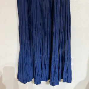Scott Taylor Crinkle Maxi Skirt Navy Tiered Boho 90s Elastic Waist Vintage thumbnail 4