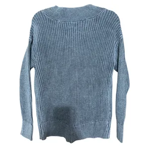 Aerie Wide V-Neck Oversized Pullover‎ Sweater Distressed Blue Women's Size XS thumbnail 2