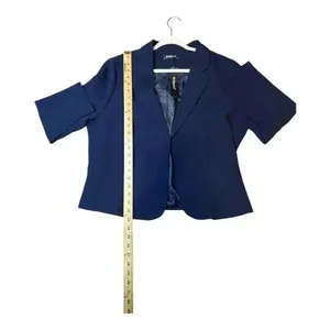 Allegra K‎ Navy Blue Cropped Open Front Blazer, 1x thumbnail 5