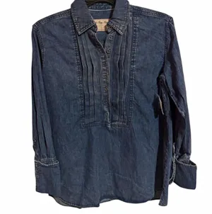 Free People $148 NWT We The Free Blue Denim Button-Up Collared Long Sleeve Top M thumbnail 2
