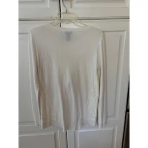 Ann Taylor Womens White Lace Panel Long Sleeve‎ Sweater Cotton Blend Size S thumbnail 5