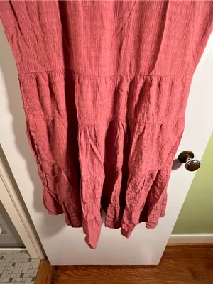 Knox Rose Women’s Sz Medium Mini Dress Pink Gauzy Flutter Sleeve Crewneck Tiered thumbnail 4