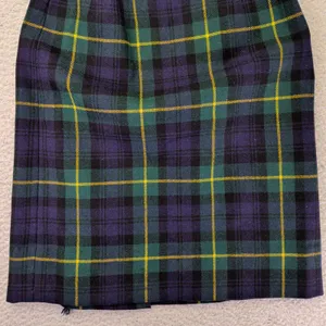 Vintage Navy Green Plaid Wrap Skirt Fringed Kilt Style Button Front‎ Knee Length thumbnail 6