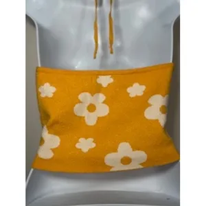 Pretty Garbage Floral‎ Halter Sweater Top Large Yellow Daisy Knit Retro Festival thumbnail 5