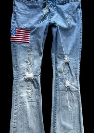 y2k parasuco denim cult Light Blue Embellished usa flag Jeans 28x28 lowrise gems thumbnail 1