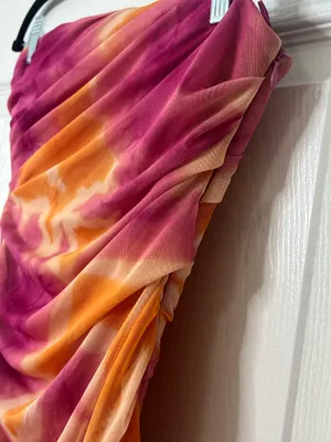 Zara Strapless Ruched Mesh Maxi Dress Pink Orange Y2K Cocktail Party Bodycon thumbnail 4