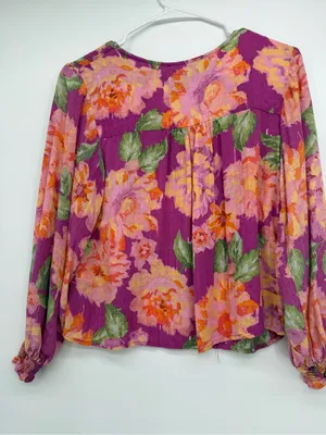 RACHEL Rachel Roy Pink Floral V-Neck Tassel Peasant Blouse thumbnail 6