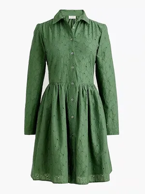 J.Crew green eyelet cotton mini shirtdress thumbnail 2