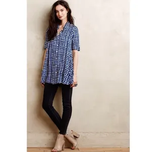 Anthropologie 11.1 TYLHO Adanne Tunic Top Shirt Blue White Gingham Plaid X-Small thumbnail 4