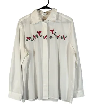 Orvis White Northern Cardinal Bird Floral Button Down Shirt Women Sz 18 VTG thumbnail 1