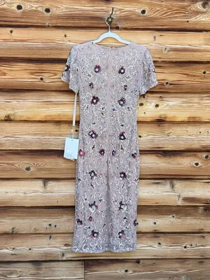 NWT MAC DUGGAL 10102 Beige Floral Embellished Short Sleeve Midi Dress Size 4 thumbnail 16