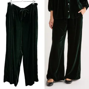 Marine Layer Bella Velvet Pants Slouchy Wide Leg Women Medium Green Drawstring thumbnail 2
