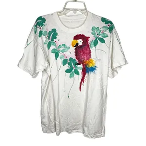 Vintage Hand Painted Parrot Renee Womack‎ T-Shirt thumbnail 1