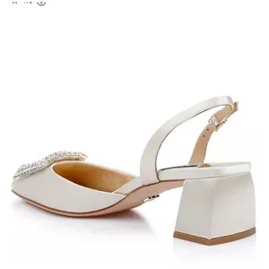 Badgley Mischka Womens Emmie Slingback Evening Pump Block Heel Ivory Satin 8 EUC thumbnail 3