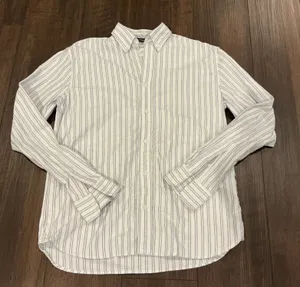 Brandy Melville Pinstripe Button Down Shirt White Blue Red Oversized One Size thumbnail 1