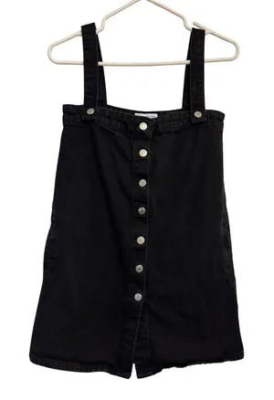 Urban Outfitters BDG Denim‎ Pinafore Dress Black Button Front XS Indie 90s Style thumbnail 1