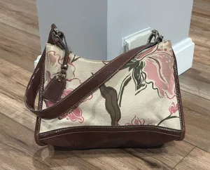 LIZ CLAIBORNE Vintage 90s Cottagecore Pink Floral Cream Canvas Shoulder Bag thumbnail 1