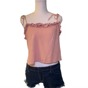 Y2K Pink Ruffle Tie Strap Crop Top Boho Babydoll‎ Cami Size Medium thumbnail 2