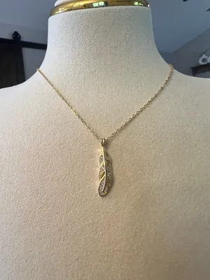 Cute feather dainty silver necklace 925 thumbnail 1