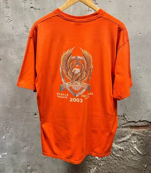 Vintage 2003 Bike Week Orange Short Sleeve Thrashed Eagle Graphic T-Shirt XL thumbnail 1