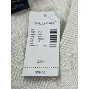Lane Bryant Cable Knit Sweater Womens 22/24 Cream V-Neck 100% Cotton Preppy NWT thumbnail 6