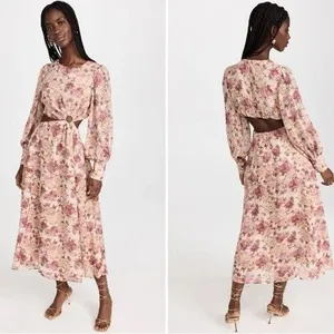 En Saison Lissandra Midi Dress Pink Floral Size Small NWT Long Sleeve Cut Out thumbnail 2