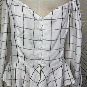 Superdown‎ Marrie Flannel Puff Sleeve Top White & Pink Size US Large thumbnail 5