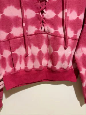 Free People Movement Pink Believer Lace Up Cropped Pullover Hoodie Sweatshirt XS thumbnail 10