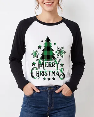Unbranded T-Shirt Womens S Raglan Merry Christmas White Black Graphic Good thumbnail 1