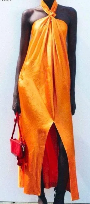 Zara Woman Collection Orange Jacquard Halter boho Dress NWT party resort 189$ thumbnail 1