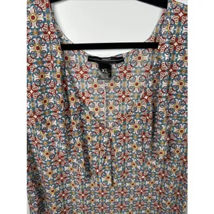 Amang NY Top Womens XL Peasant Boho V-neck Cap Sleeve Stretch‎ Colorful thumbnail 11