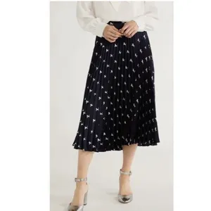 Free Assembly Navy Horse Print Pleated Midi Skirt Size S Classic Polished Pony thumbnail 2