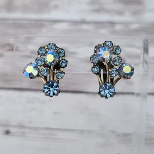 Vintage Clip On Earrings Iridescent Blue - Heavy Tarnish thumbnail 2