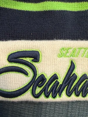 NFL New Era Seattle Seahawks Pom Beanie - Navy, Lime & White Football thumbnail 2