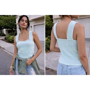 Anthropologie -1629 Daily Practice NWT Sky Blue Ribbed Square Neck Tank Top Sz M thumbnail 2