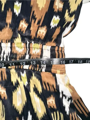 Anthropologie Somerset Ikat Brown & Black Patterned Short Sleeve Romper LARGE thumbnail 7
