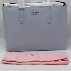 Kate Spade Womens Tote Bag Pale Blue Leather Shoulder Handbag Large Quiet Luxury thumbnail 3