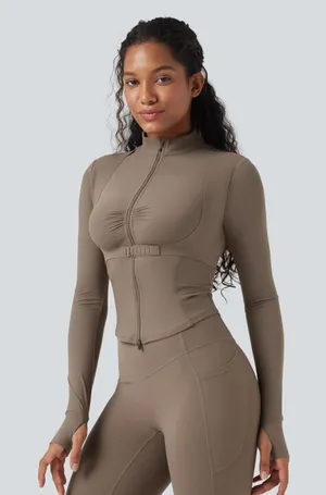Halara Ruched Push-Up Long Sleeve Yoga Jacket thumbnail 1