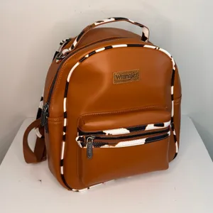 Wrangler Cognac Faux Leather Mini Backpack with Black & White Trim thumbnail 2