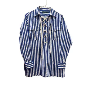 Lauren Ralph Lauren Tunic Women S Blue White Striped Lace Up Nautical Coastal‎ thumbnail 2