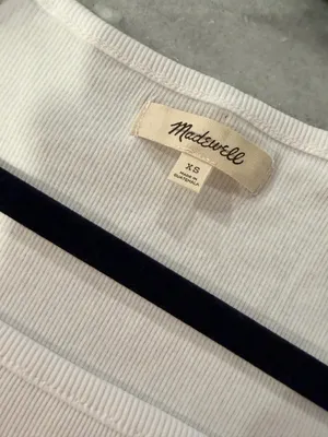 NWOT Madewell Size XS White Square Neck Short Sleeve Ribbed Stretch Cropped Top thumbnail 8
