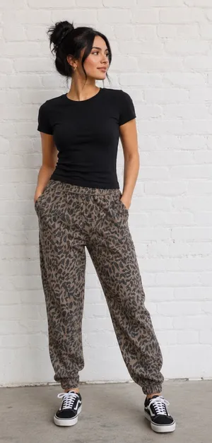 NWT Pistola Leopard Print Jogger Sweatpants Women’s Elastic Waist size large thumbnail 1
