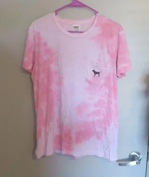 PINK Victoria's Secret tie dye short sleeve t-shirt with pocket in pink and black size XS. thumbnail 1