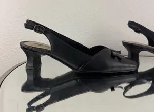 EASY STREET Y2K Black Faux Leather Edgy Bow Slingback Slip On Block Kitten Heels thumbnail 4